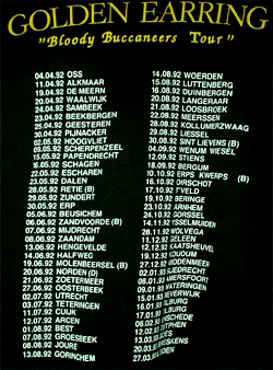 Golden Earring 1992 Bloody Buccaneers tour t-shirt (backprint)